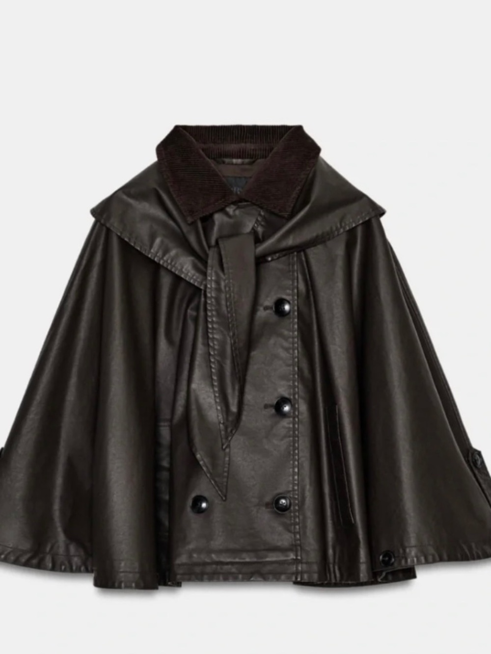 Zara Dark Brown Cape with Tie Neck